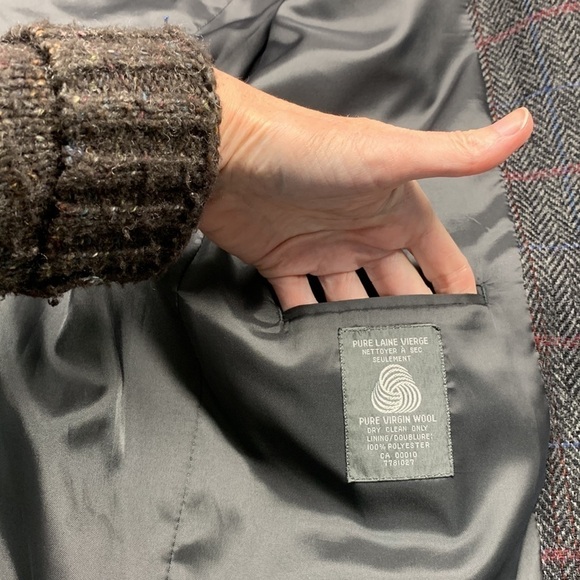 EATON Pure Virgin Wool Blazer Size 44 Regular Chevron Pattern Colour Charcoal - Picture 10 of 14